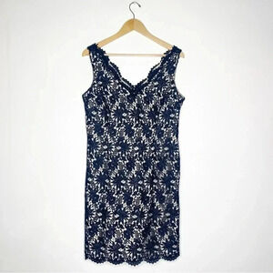 Ann Taylor Petite Navy Overlay Sheath Dress Sleeveless Size 12 Petite NWT